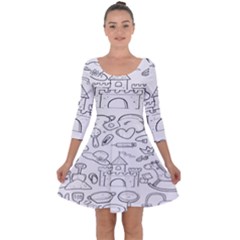 Baby Hand Sketch Drawn Toy Doodle Quarter Sleeve Skater Dress by Pakjumat