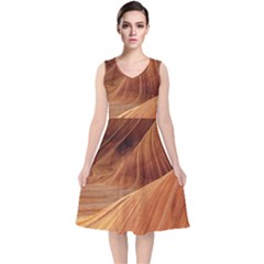 Sandstone The Wave Rock Nature Red Sand V-neck Midi Sleeveless Dress  by Amaryn4rt