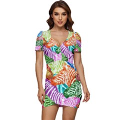 Zebra Colorful Abstract Collage Low Cut Cap Sleeve Mini Dress by Amaryn4rt