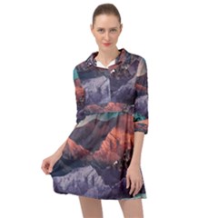 Adventure Psychedelic Mountain Mini Skater Shirt Dress by Modalart