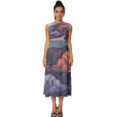 Adventure Psychedelic Mountain Sleeveless Round Neck Midi Dress by Modalart