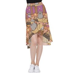 Pusheen Cute Fall The Cat Frill Hi Low Chiffon Skirt by Modalart