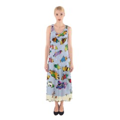 Fish Ocean Sea Water Diving Blue Sleeveless Maxi Dress by Modalart