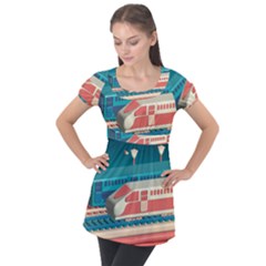 Leaves Boho Plant Bohemian Drawing Puff Sleeve Tunic Top by Modalart