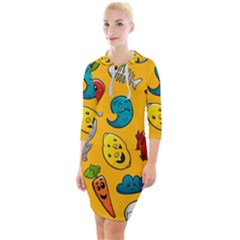 Graffiti Characters Seamless Ornament Quarter Sleeve Hood Bodycon Dress by Bedest