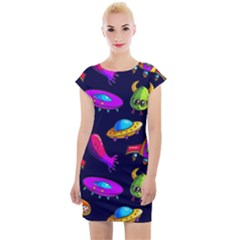 Space Pattern Cap Sleeve Bodycon Dress by Bedest