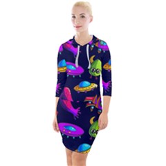 Space Pattern Quarter Sleeve Hood Bodycon Dress by Bedest