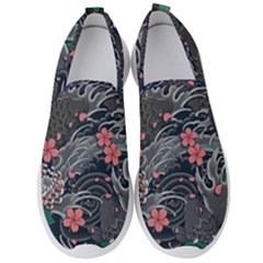 Japanese Wave Koi Illustration Seamless Pattern Men s Slip On Sneakers by Bedest