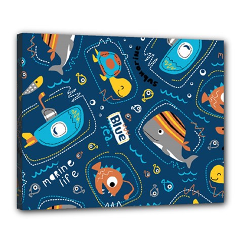 Seamless Pattern Vector Submarine With Sea Animals Cartoon Canvas 20  X 16  (stretched) by Bedest