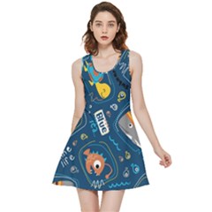 Seamless Pattern Vector Submarine With Sea Animals Cartoon Inside Out Reversible Sleeveless Dress by Bedest