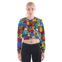 Graffiti Characters Seamless Pattern Cropped Sweatshirt by Bedest