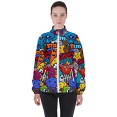 Graffiti Characters Seamless Pattern Women s High Neck Windbreaker by Bedest