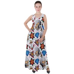 Full Color Flash Tattoo Patterns Empire Waist Velour Maxi Dress by Bedest