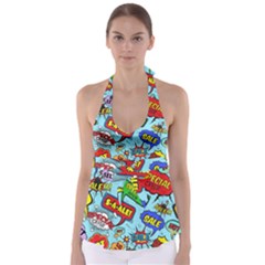 Comic Bubbles Seamless Pattern Tie Back Tankini Top by Bedest