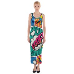 Comic Colorful Seamless Pattern Fitted Maxi Dress by Bedest