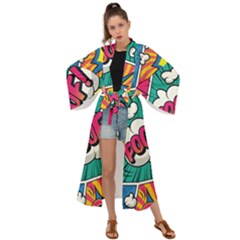 Comic Colorful Seamless Pattern Maxi Kimono by Bedest