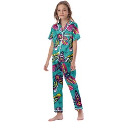 Vintage Colorful Insects Seamless Pattern Kids  Satin Short Sleeve Pajamas Set by Bedest