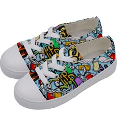 Graffiti Characters Seamless Patterns Kids  Low Top Canvas Sneakers by Bedest