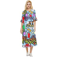 Graffiti Characters Seamless Patterns Double Cuff Midi Dress by Bedest