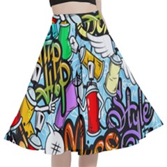 Graffiti Characters Seamless Patterns A-line Full Circle Midi Skirt With Pocket by Bedest