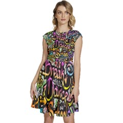 Graffiti Word Seamless Pattern Cap Sleeve High Waist Dress by Bedest