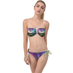 Aurora Borealis Polar Northern Lights Natural Phenomenon North Night Mountains Twist Bandeau Bikini Set by Pakjumat