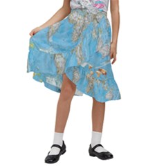 Blue White And Green World Map National Geographic Kids  Ruffle Flared Wrap Midi Skirt by Pakjumat