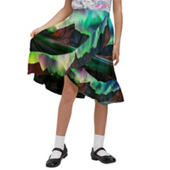 Aurora Borealis Nature Sky Light Kids  Ruffle Flared Wrap Midi Skirt by Pakjumat