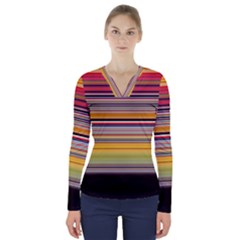 Neopolitan Horizontal Lines Strokes V-neck Long Sleeve Top by Pakjumat