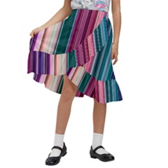 Vertical Line Color Lines Texture Kids  Ruffle Flared Wrap Midi Skirt by Pakjumat