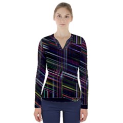 False Prismatic Black Background V-neck Long Sleeve Top by Pakjumat