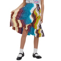 Line Vertical Lines Color Lines Kids  Ruffle Flared Wrap Midi Skirt by Pakjumat