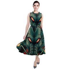 Dragon Art Round Neck Boho Dress by Pakjumat