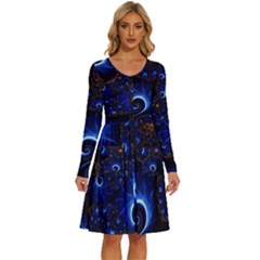 Abstract Design Art Pattern Wallpaper Shape Decoration Long Sleeve Dress With Pocket by Pakjumat