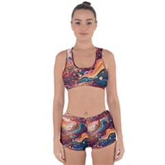 Pattern Abstract Racerback Boyleg Bikini Set by Pakjumat