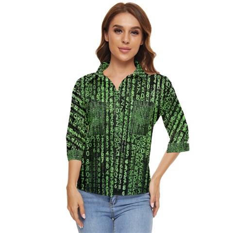 Matrix Technology Tech Data Digital Network Women s Quarter Sleeve Pocket Shirt by Pakjumat