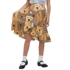 Cute Dog Seamless Pattern Background Kids  Ruffle Flared Wrap Midi Skirt by Pakjumat