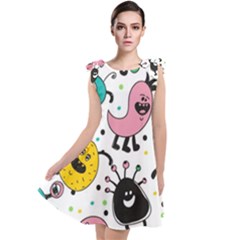 Funny Monster Pattern Tie Up Tunic Dress by Pakjumat