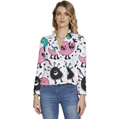 Funny Monster Pattern Women s Long Sleeve Revers Collar Cropped Jacket by Pakjumat