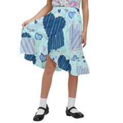 Hearts Pattern Paper Wallpaper Blue Background Kids  Ruffle Flared Wrap Midi Skirt by Pakjumat