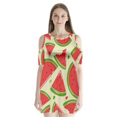 Cute Watermelon Seamless Pattern Shoulder Cutout Velvet One Piece by Pakjumat