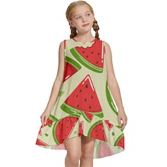 Cute Watermelon Seamless Pattern Kids  Frill Swing Dress by Pakjumat