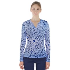 Drop Water Background Macro Splash Rain Drink V-neck Long Sleeve Top by Pakjumat