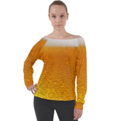 Beer Bubbles Pattern Off Shoulder Long Sleeve Velour Top by Maspions