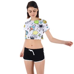 Sketch Cartoon Space Set Tie Back Short Sleeve Crop T-shirt by Hannah976