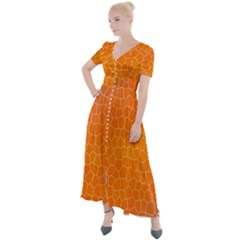 Orange Mosaic Structure Background Button Up Short Sleeve Maxi Dress by Hannah976