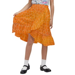 Orange Mosaic Structure Background Kids  Ruffle Flared Wrap Midi Skirt by Hannah976