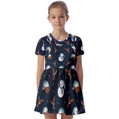 Santa Snowman Kids  Short Sleeve Pinafore Style Dress by ConteMonfrey