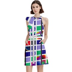 Color Graffiti Pattern Geometric Cocktail Party Halter Sleeveless Dress With Pockets by Hannah976