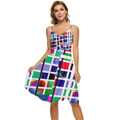 Color Graffiti Pattern Geometric Sleeveless Tie Front Chiffon Dress by Hannah976